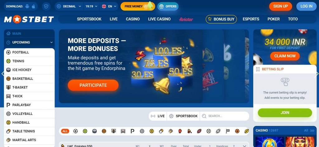 Opções de apostas esportivas da Mostbet